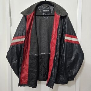 Vintage Y2K Moto Jacket Navy Red Stripes Kenneth Cole Reaction Size M Zip Up